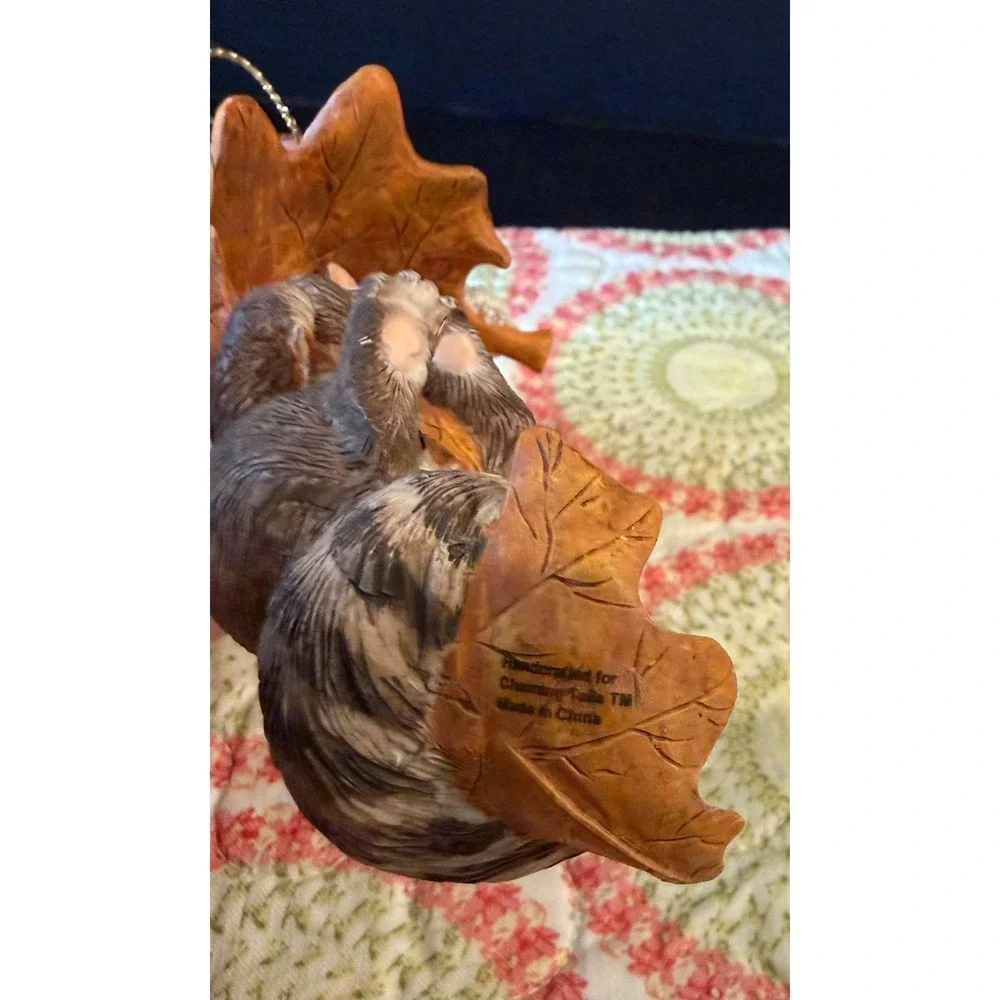 Charming‎ Tails Christmas Ornament Brown Raccoon On Leaves Decor